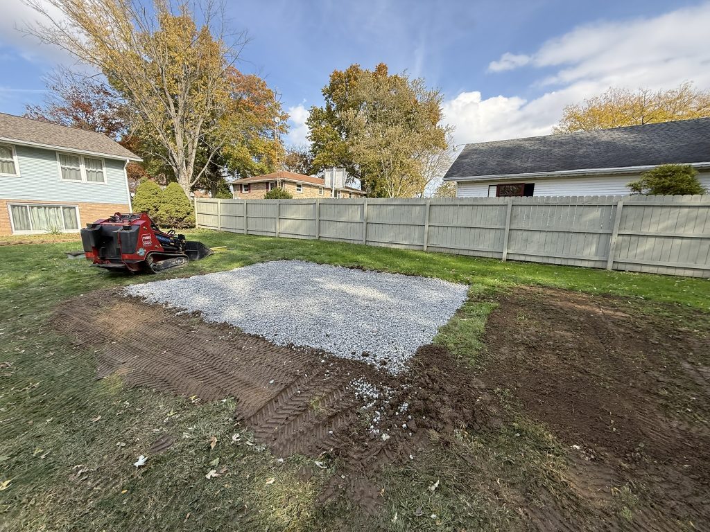 Shed pad with gravel constructed by Pro Dirt Works